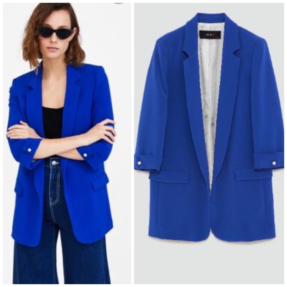 Zara- Cobalt Blue Open Blazer Pearl Button Detail